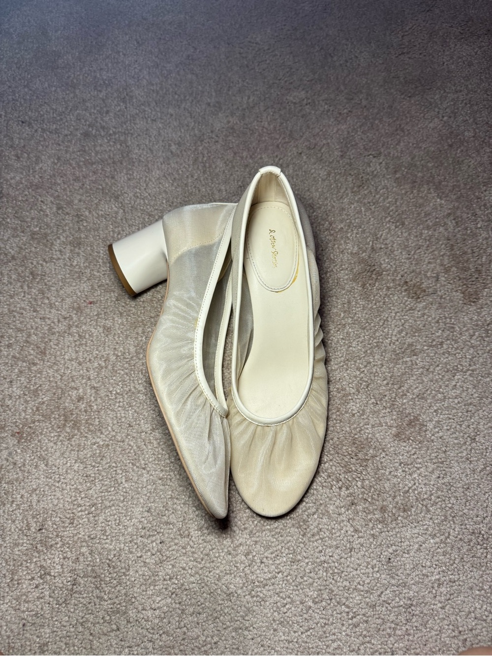 & Other Stories Mesh Leather Trim Ballet Block Heel Pumps